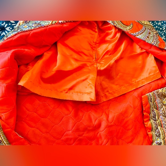 NWT! VTG 70s Maxi Skirt Attached Shorts Hot Pants Quilted Orange Psychedelic - Picture 10 of 14